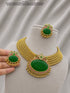Antique Polished Premium Quality Brass Metal Kempu Stone Necklace Set